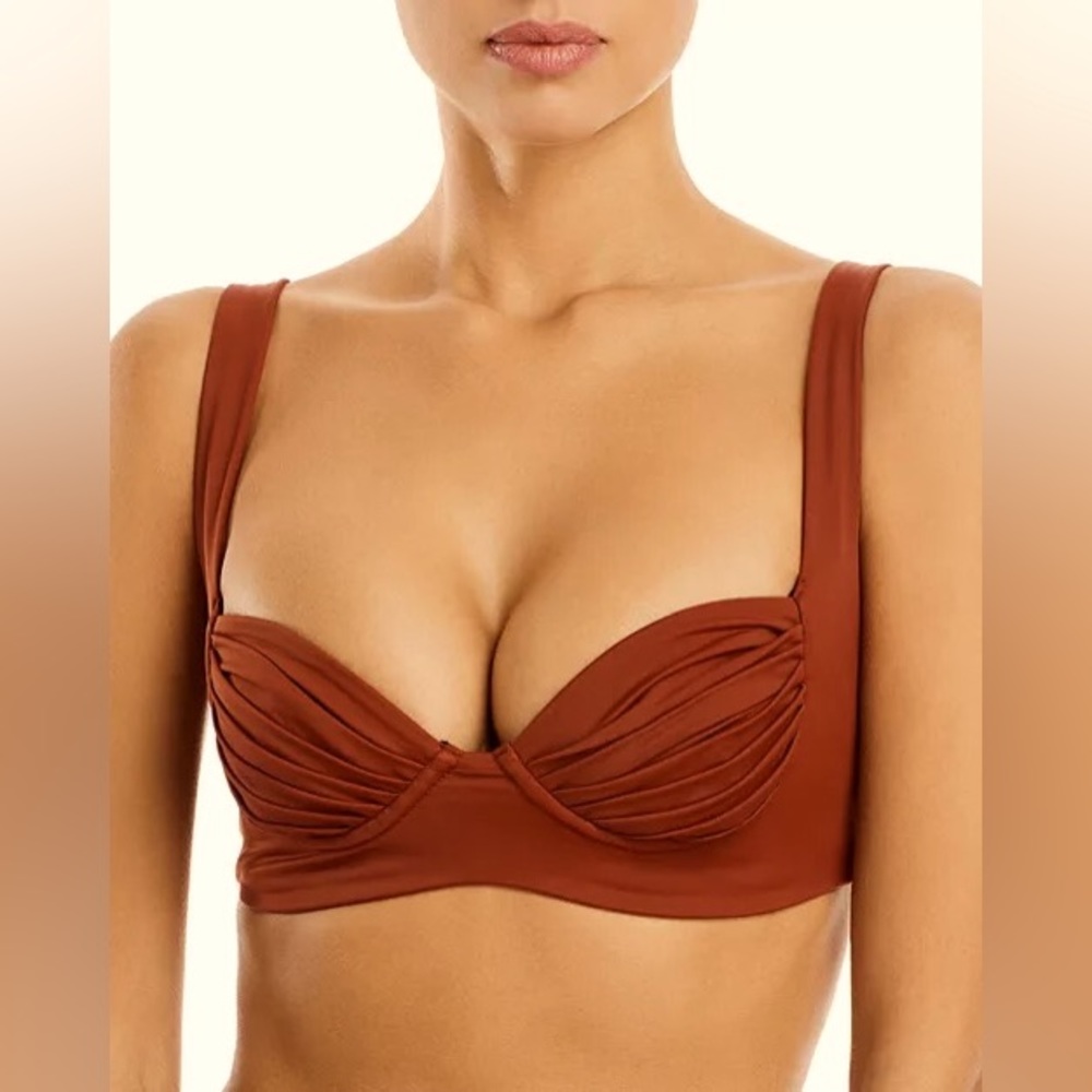 Palm Kelly Pleated Underwire Beachwear Swim Top Cinnamon MRSP $150 Size Small